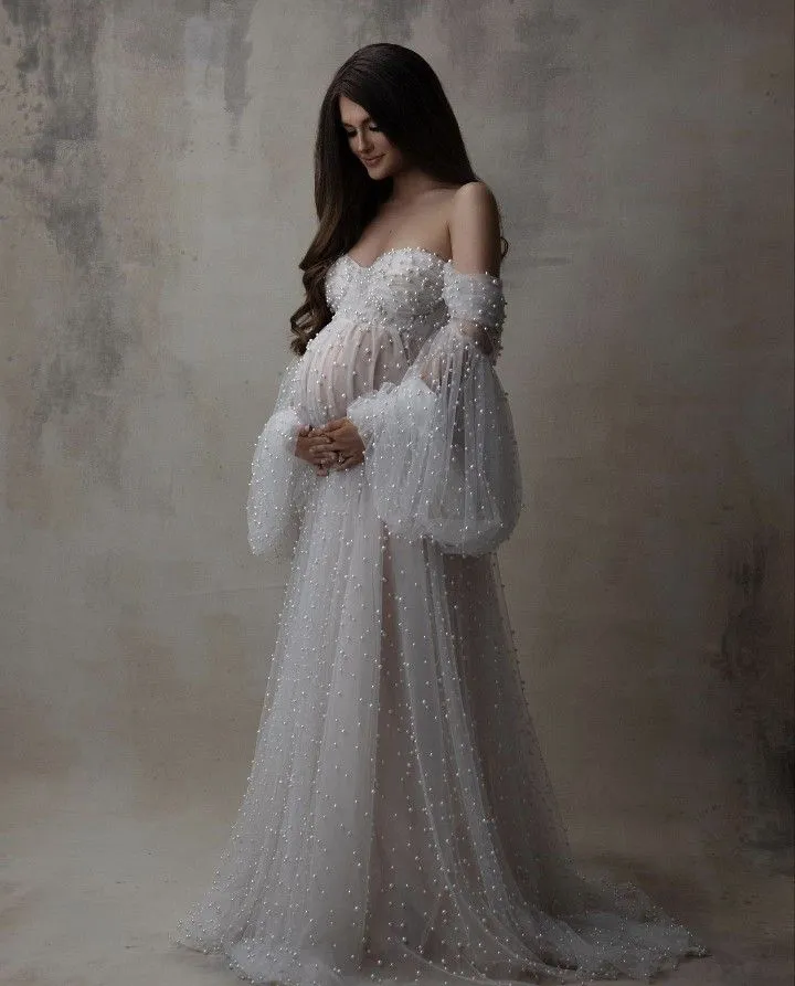 Pearl White Maternity Baby Shower Gown