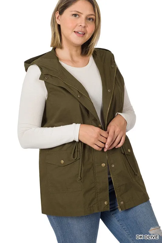 PLUS Drawstring Waist Military Hoodie Vest (2 Colors)