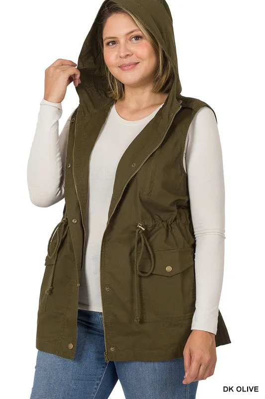 PLUS Drawstring Waist Military Hoodie Vest (2 Colors)