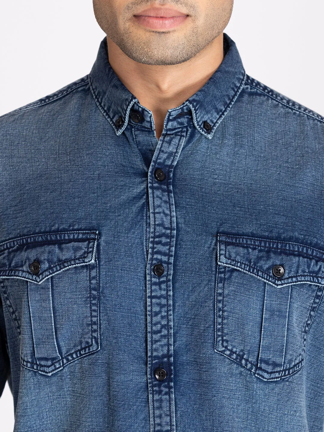 PREMIUM SLUB DENIM SHIRT-BLUE