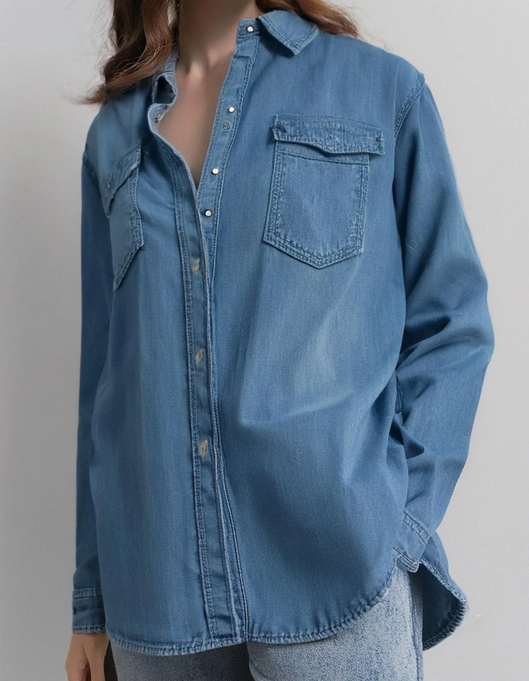 Relaxed Fit Medium Wash Denim Shirt