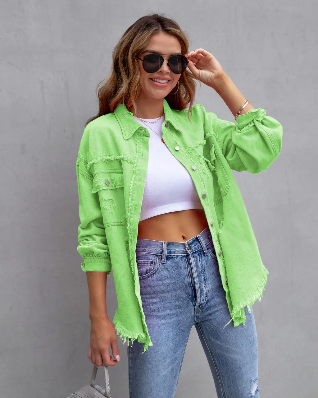 Ripped denim casual shirt jacket