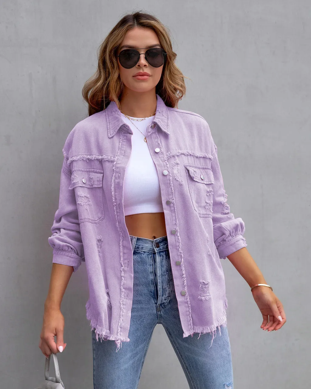 Ripped denim casual shirt jacket