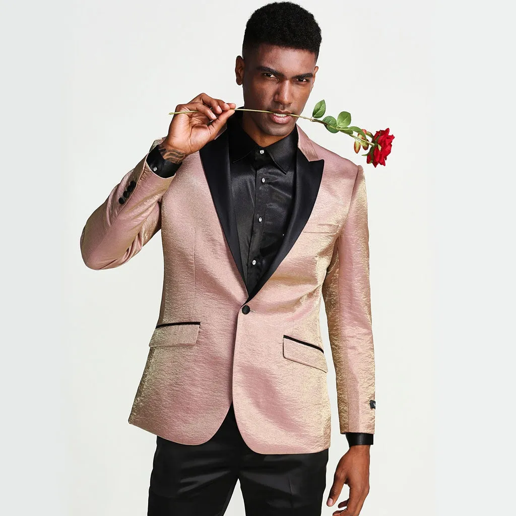 Rose Gold Prom Blazer With Black Lapel