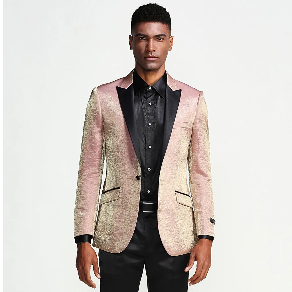 Rose Gold Prom Blazer With Black Lapel