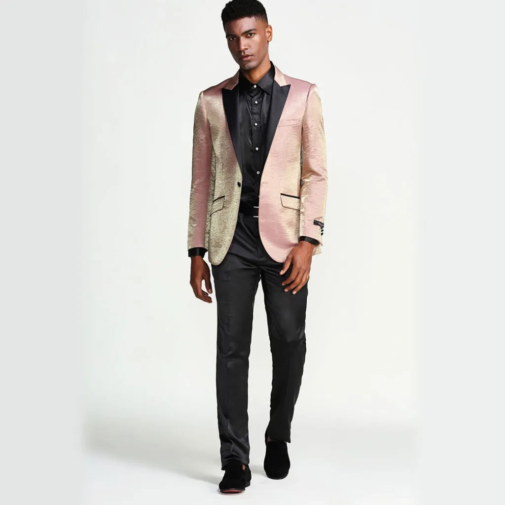 Rose Gold Prom Blazer With Black Lapel