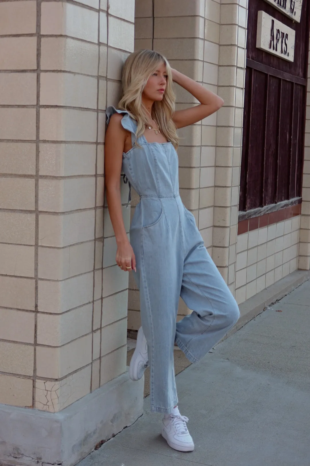 Rosie Ruffled Denim Jumpsuit