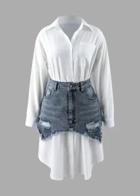 Shirt Dress And Denim Corset Two-Piece Set