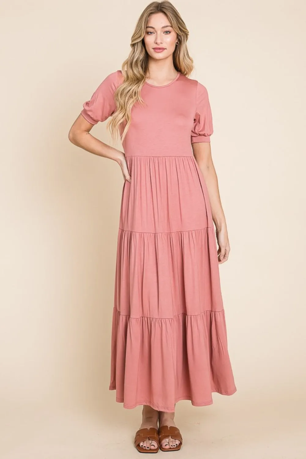 Short Sleeve Tiered Maxi Dress