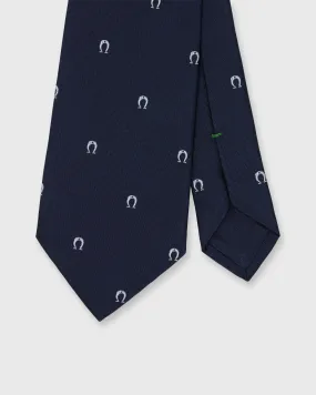 Silk Woven Tie in Navy/Bone Horseshoe