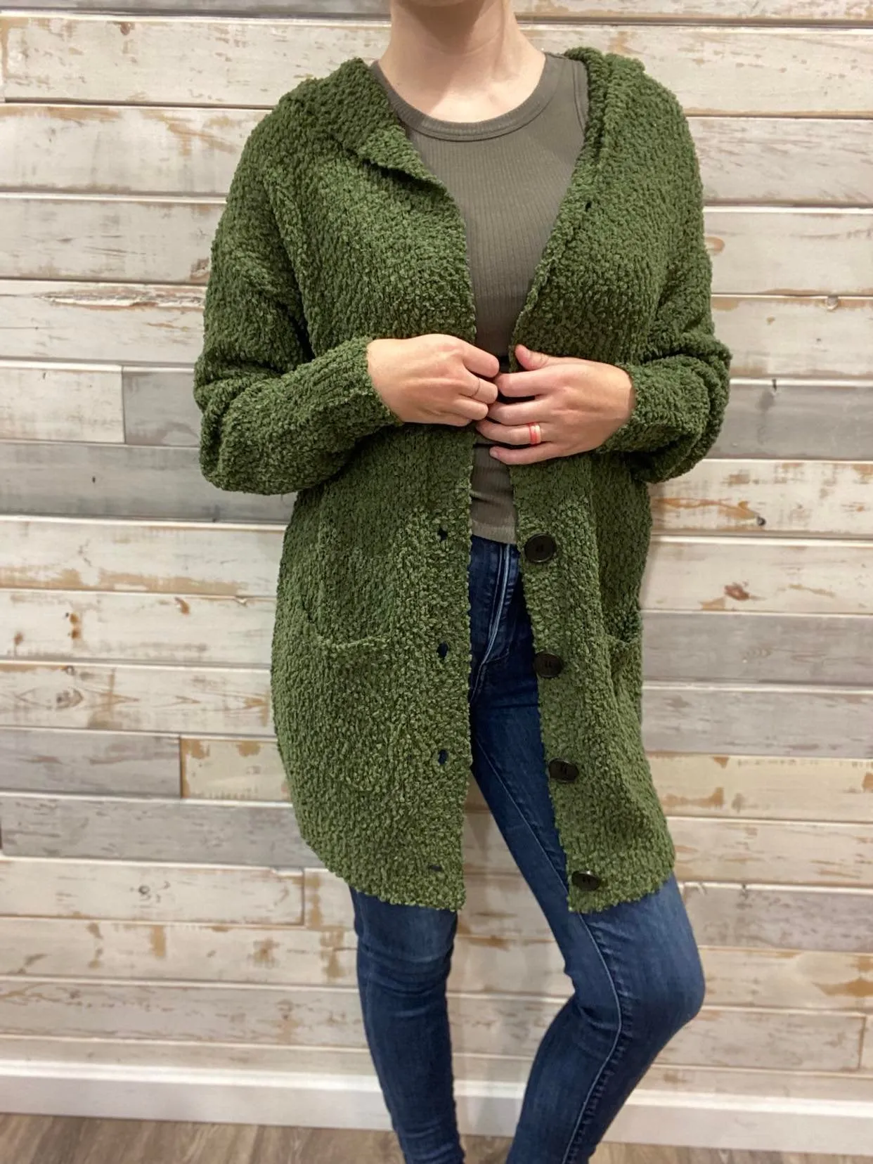 Soft Hooded Cardigan - Olive