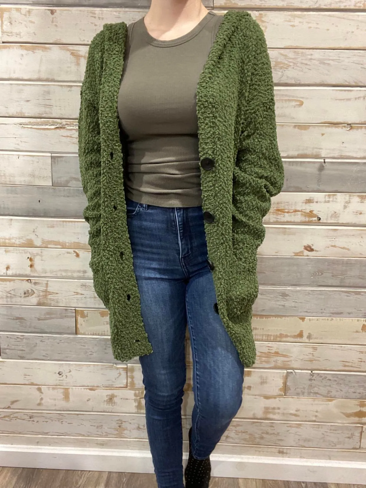 Soft Hooded Cardigan - Olive