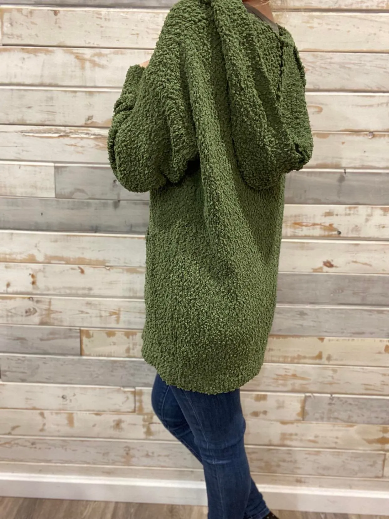 Soft Hooded Cardigan - Olive