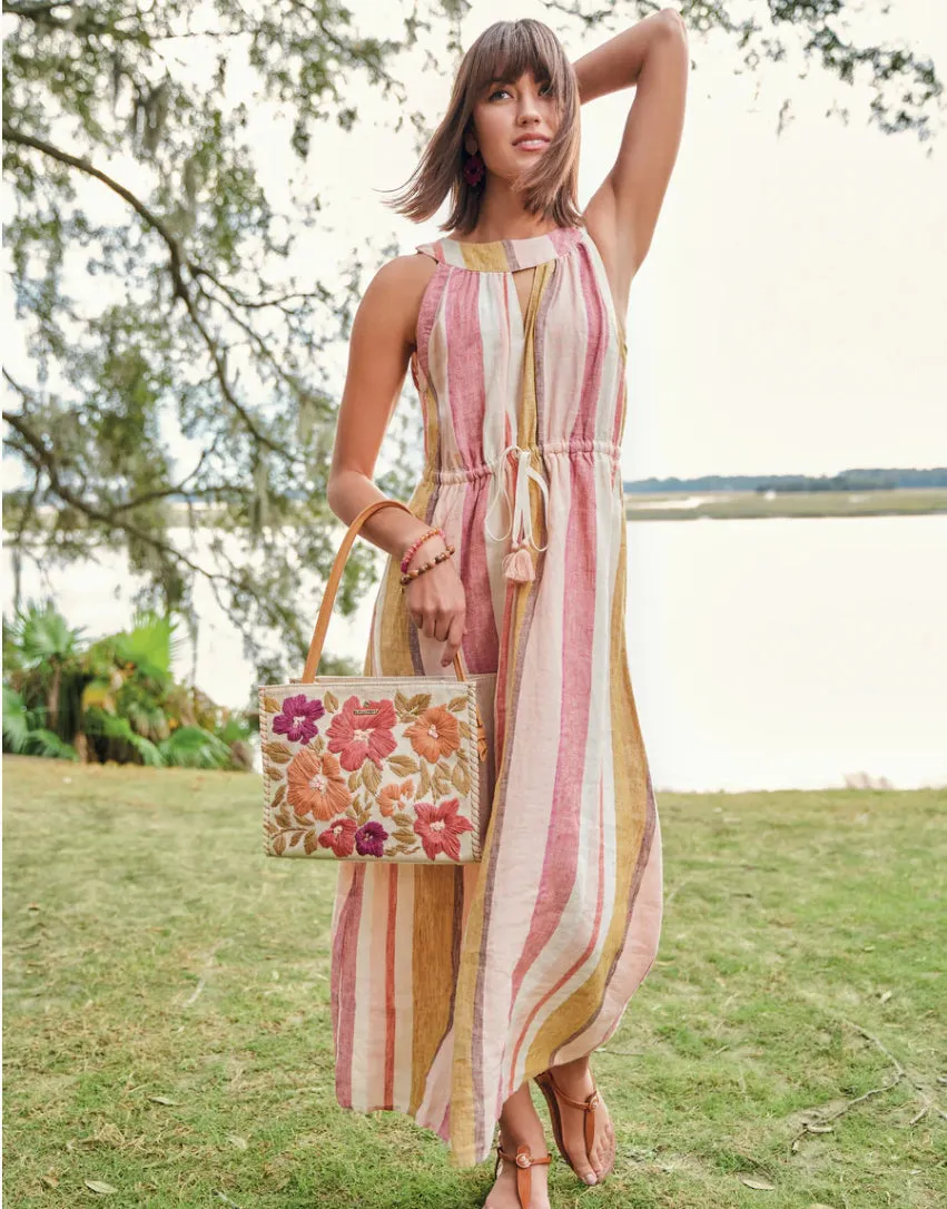 Spartina Loretta Linen Midi Dress Callawassie Cabana Stripe