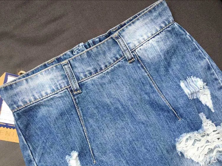 Summer Fashion Women's High Waist Ripped Denim Skirt