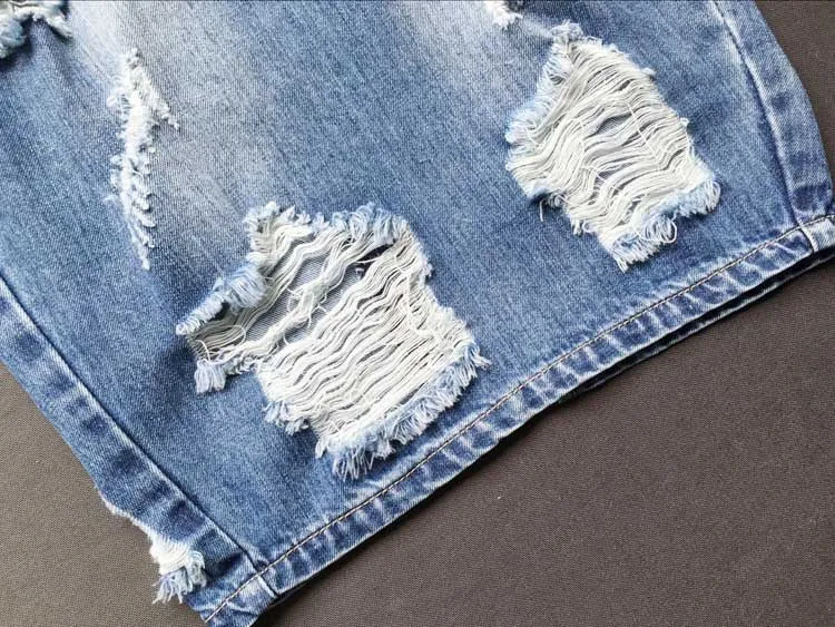 Summer Fashion Women's High Waist Ripped Denim Skirt