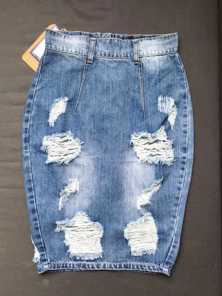 Summer Fashion Women's High Waist Ripped Denim Skirt