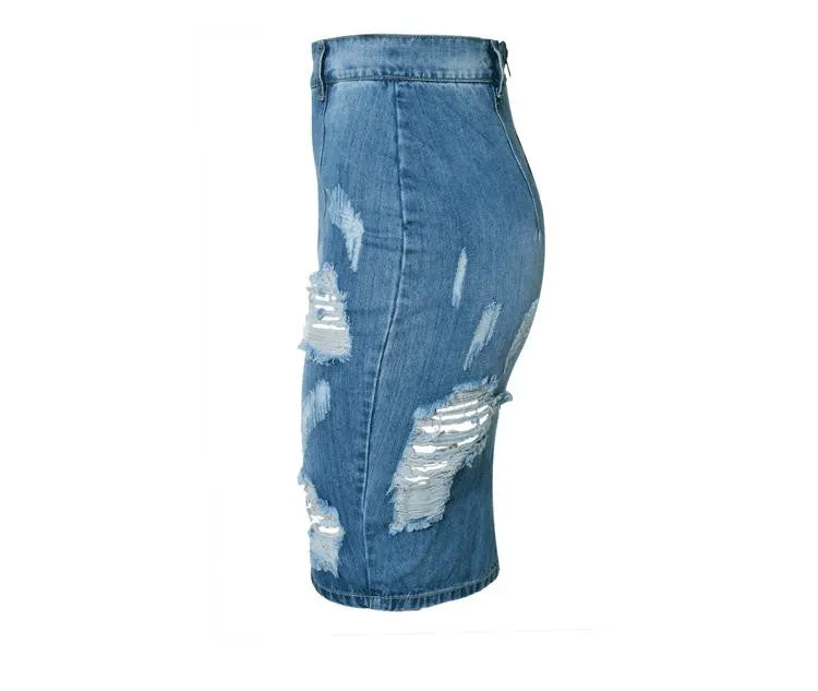 Summer Fashion Women's High Waist Ripped Denim Skirt