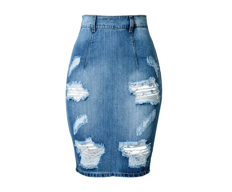 Summer Fashion Women's High Waist Ripped Denim Skirt