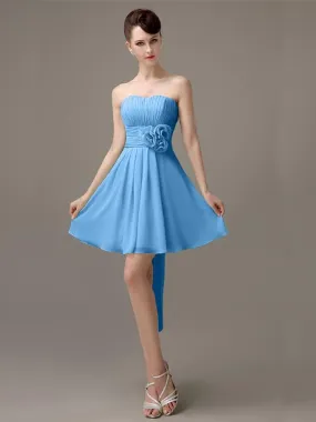 Sweatheart A-line Chiffon Short Bridesmaid Dresses with flower