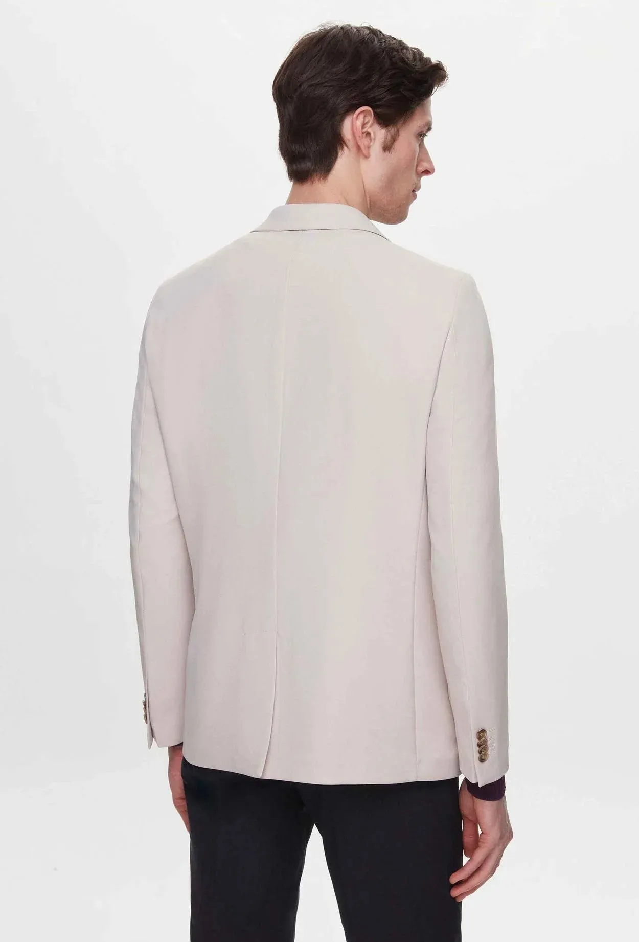 Twn Slim Fit Beige Dobby Fabric Jacket