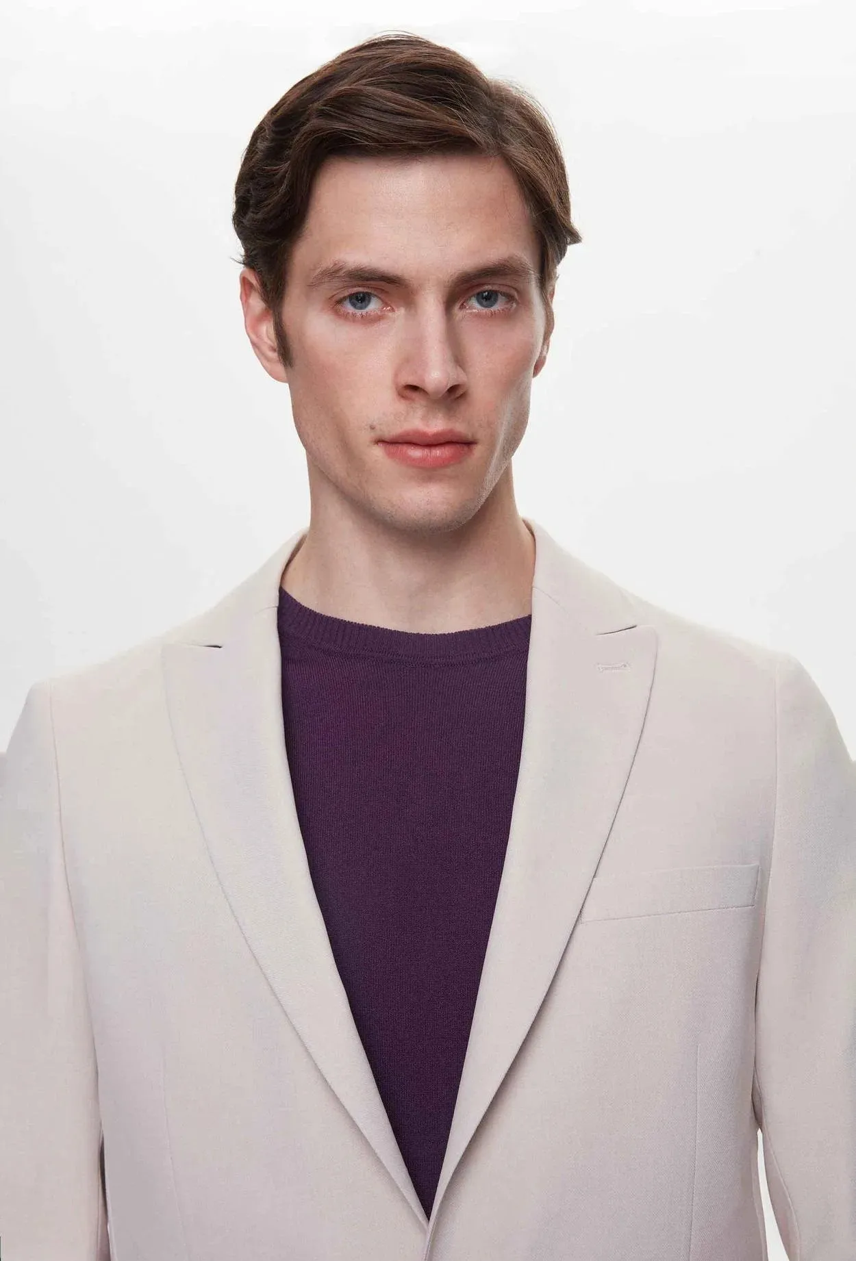 Twn Slim Fit Beige Dobby Fabric Jacket