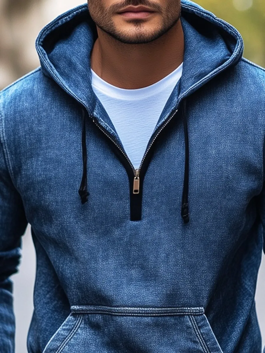 Vintage Half Zip Denim Hoodie