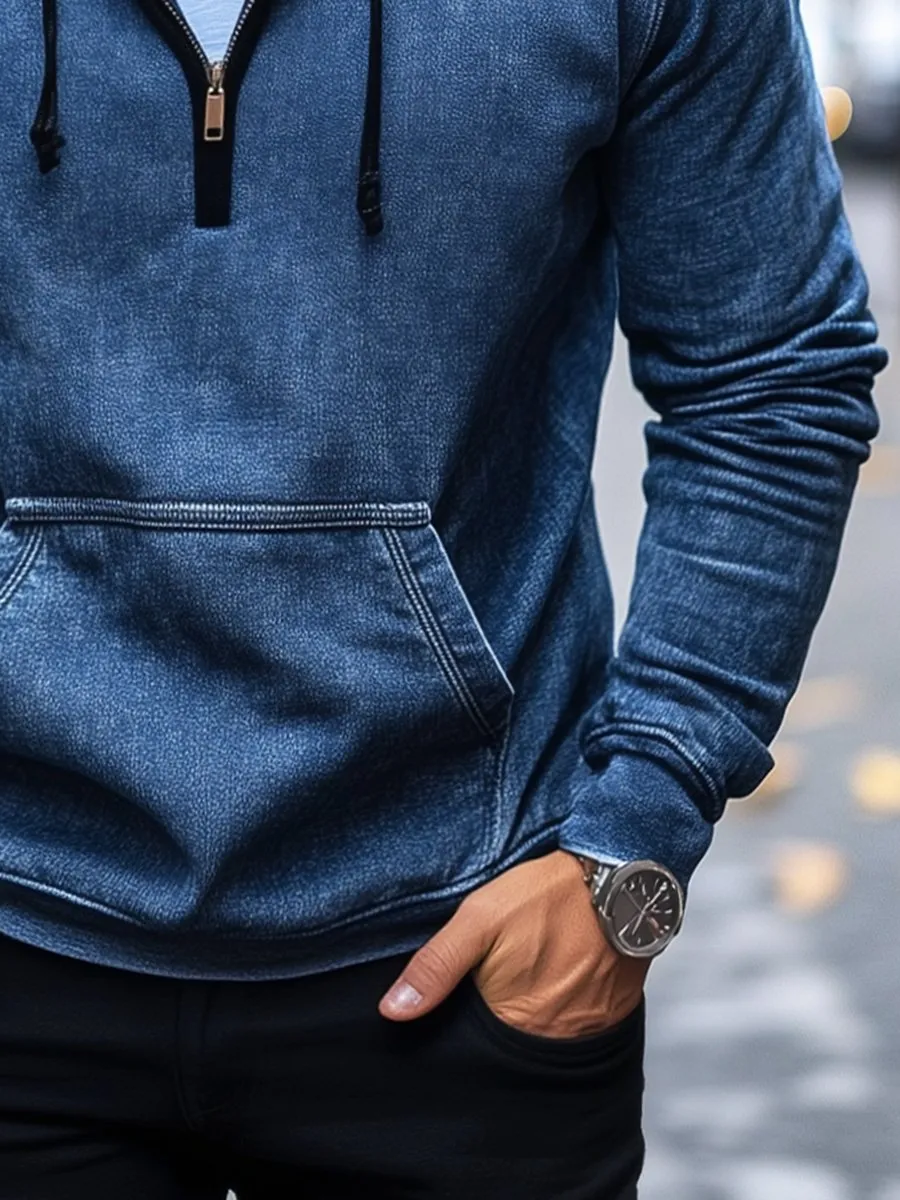 Vintage Half Zip Denim Hoodie