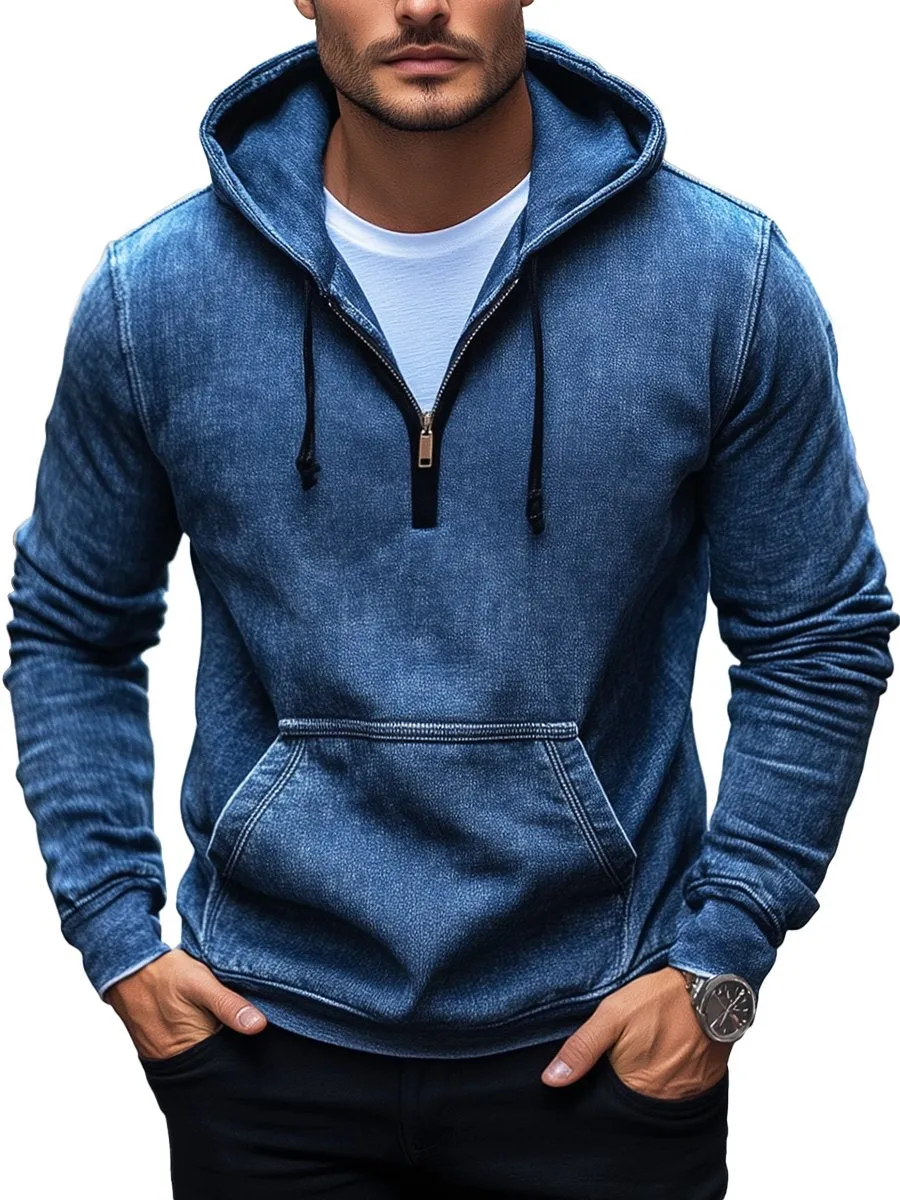 Vintage Half Zip Denim Hoodie