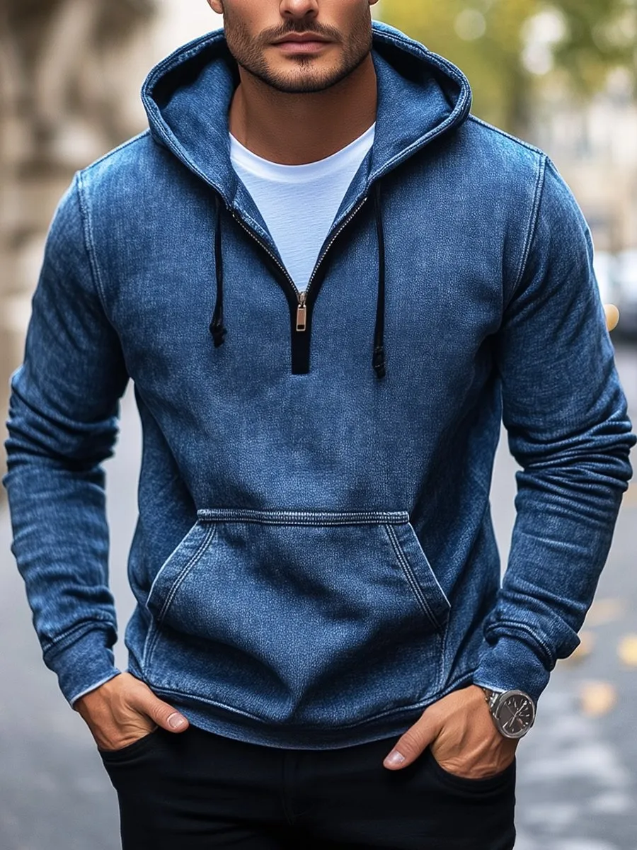 Vintage Half Zip Denim Hoodie