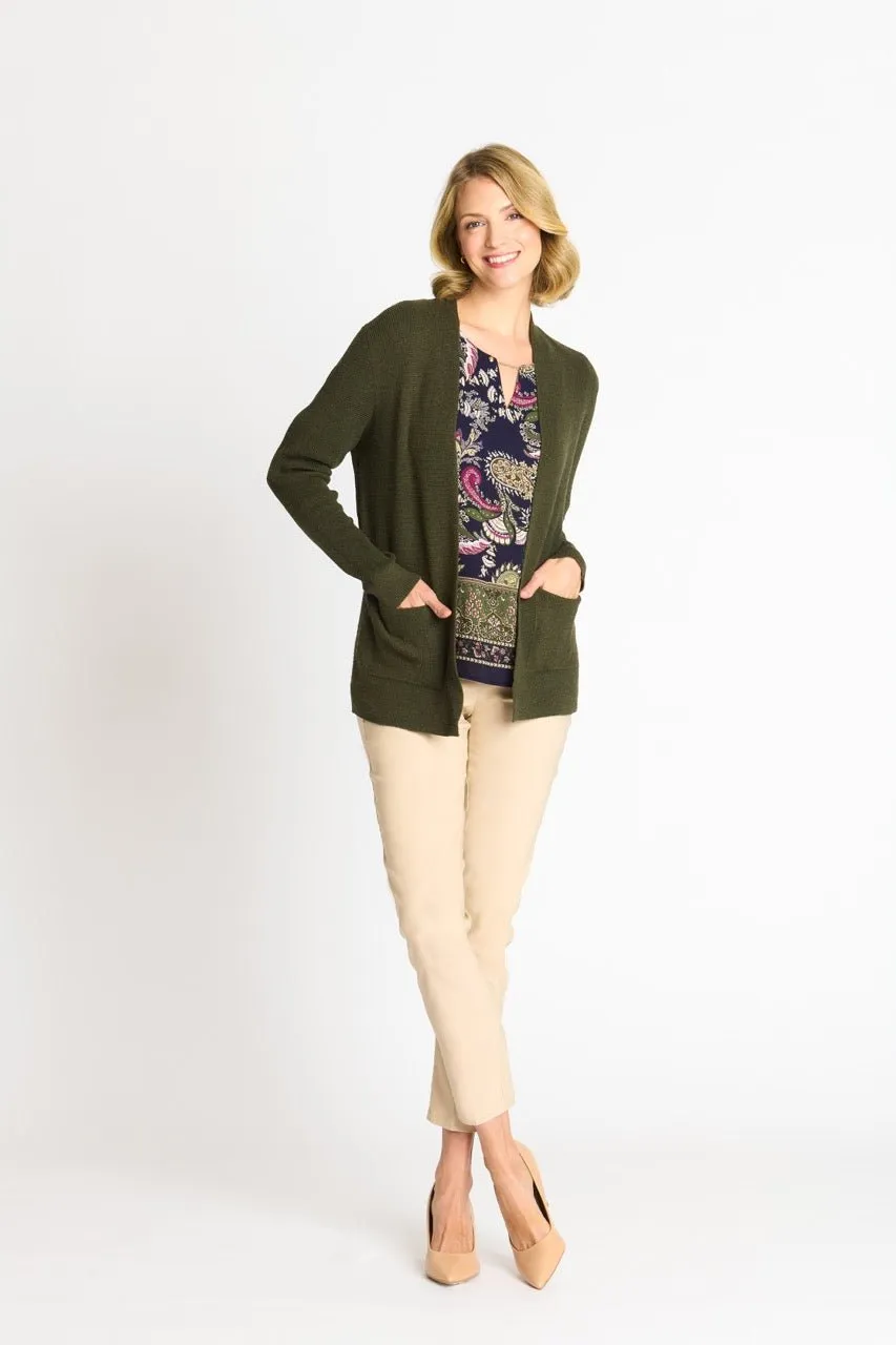 Waffle Stitch Cardigan Sweater with Pocket, Fatigue Heather