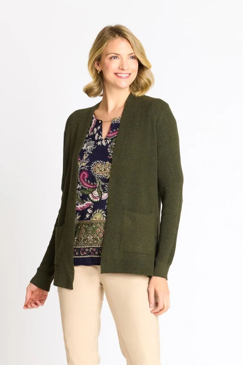 Waffle Stitch Cardigan Sweater with Pocket, Fatigue Heather