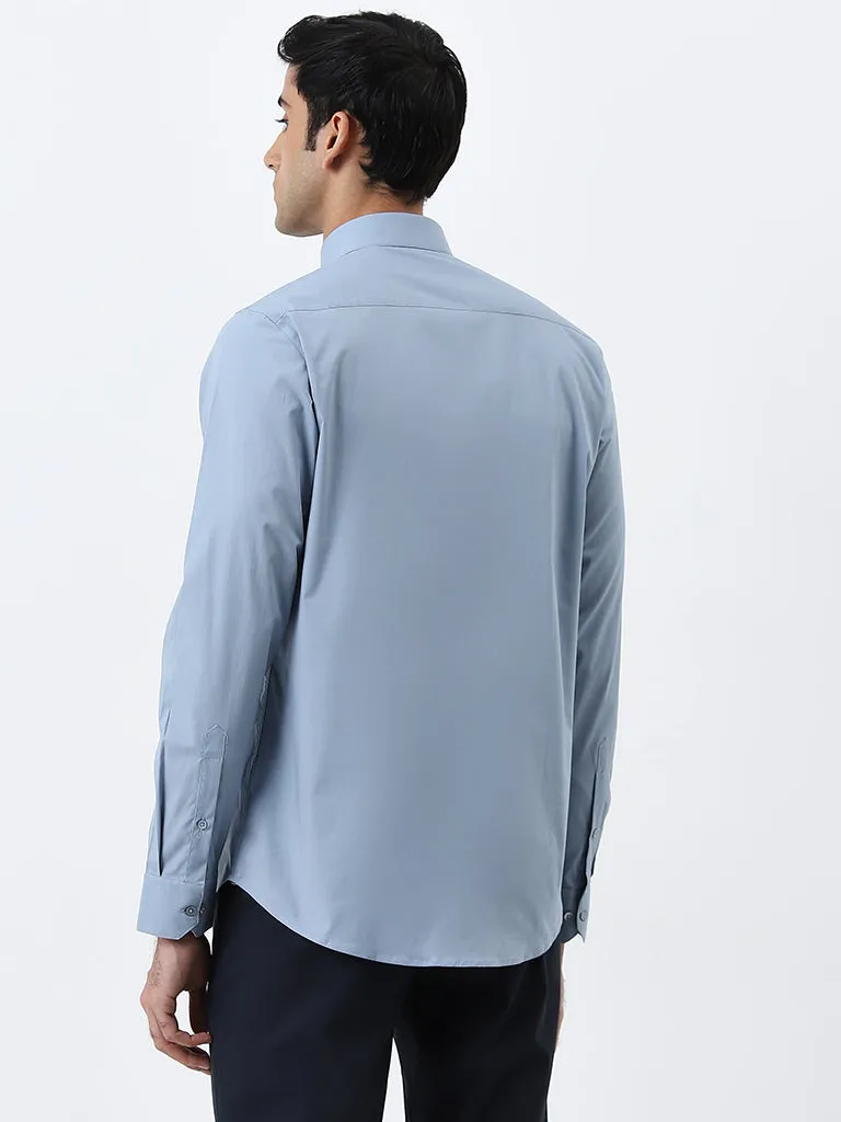 WES Formals Dusty Blue Ultra Slim-Fit Cotton-Blend Shirt