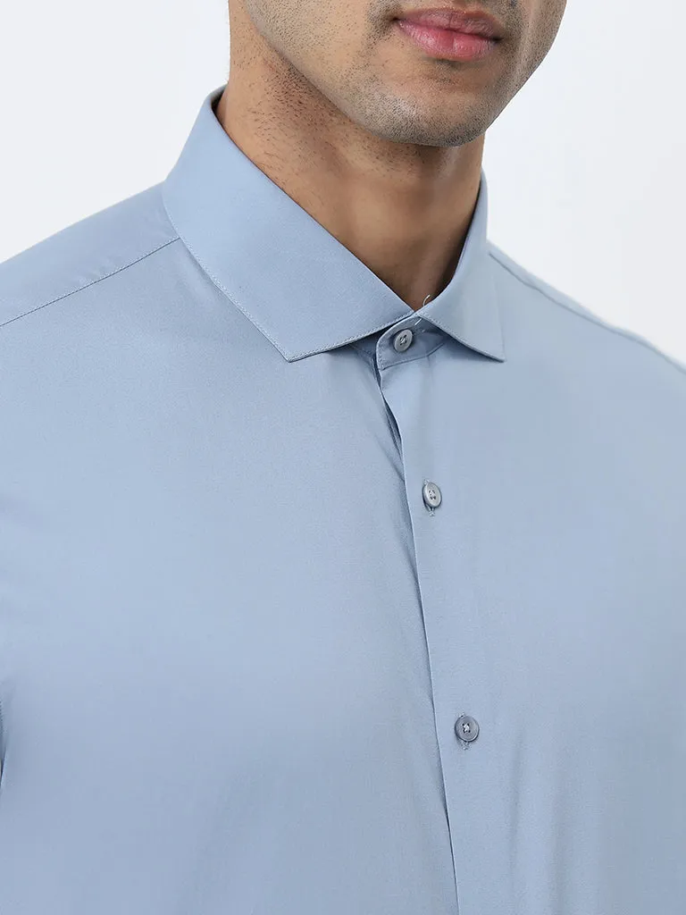 WES Formals Dusty Blue Ultra Slim-Fit Cotton-Blend Shirt