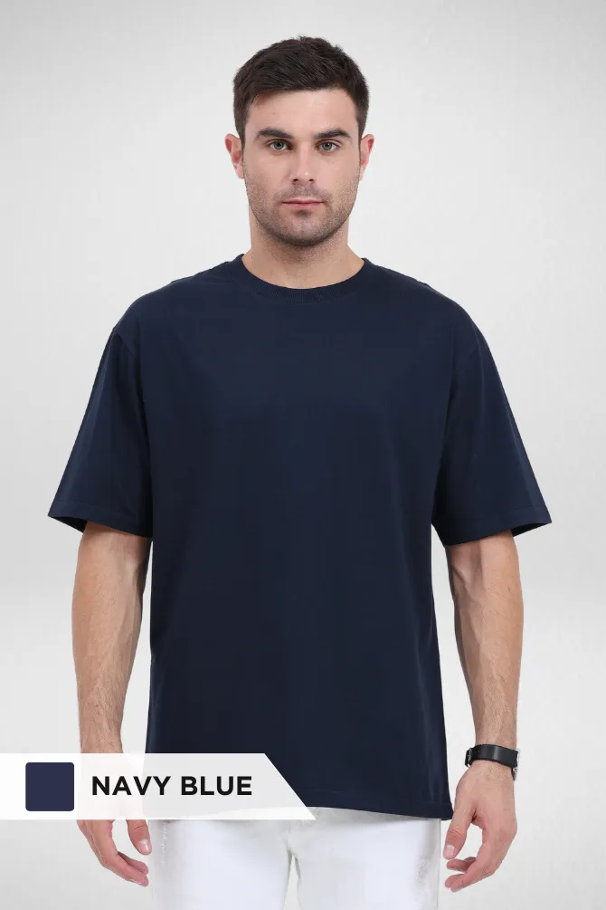 White and Navy Blue Oversized T-Shirts Combo for Men