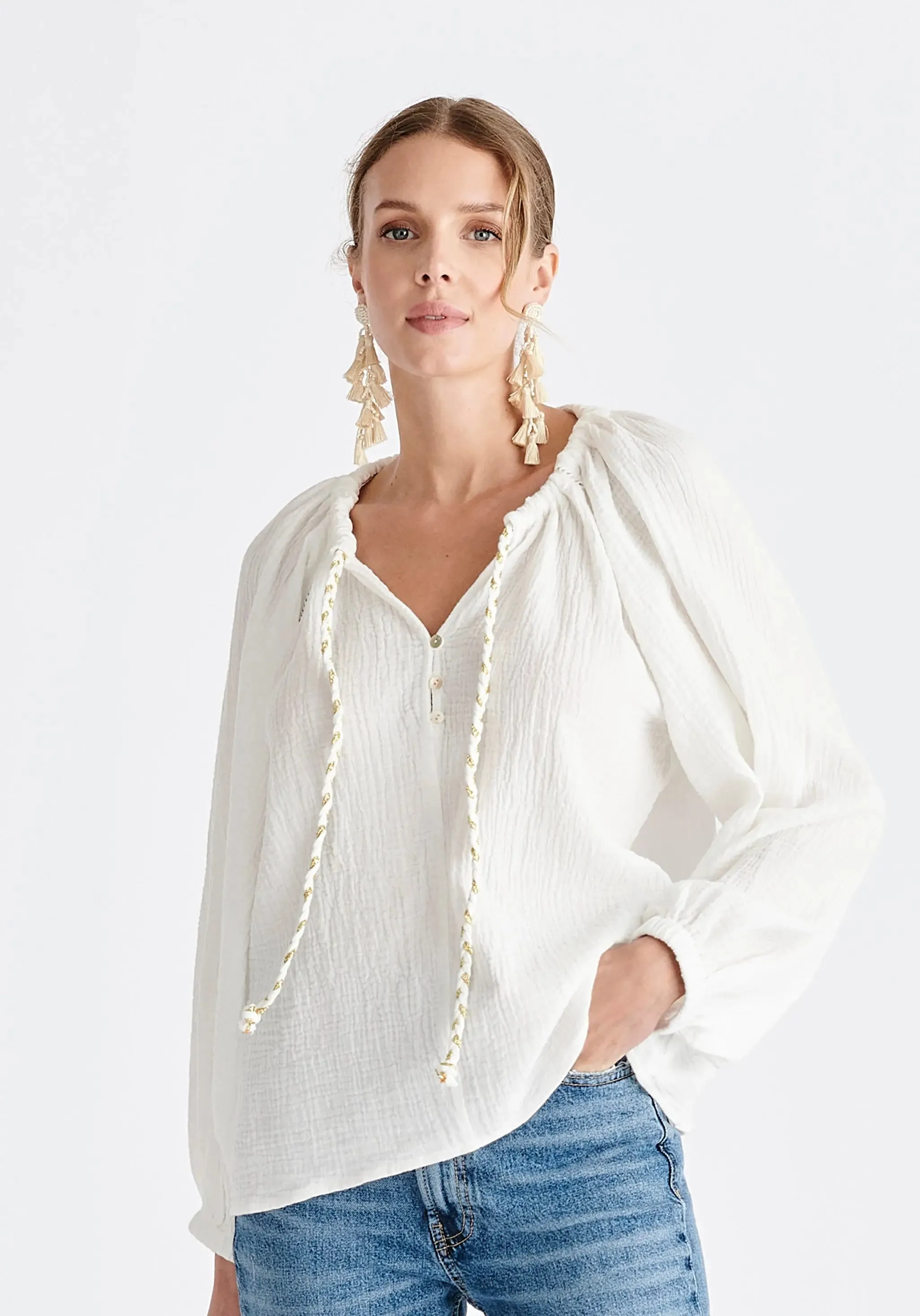 White Cheesecloth Peasant Blouse