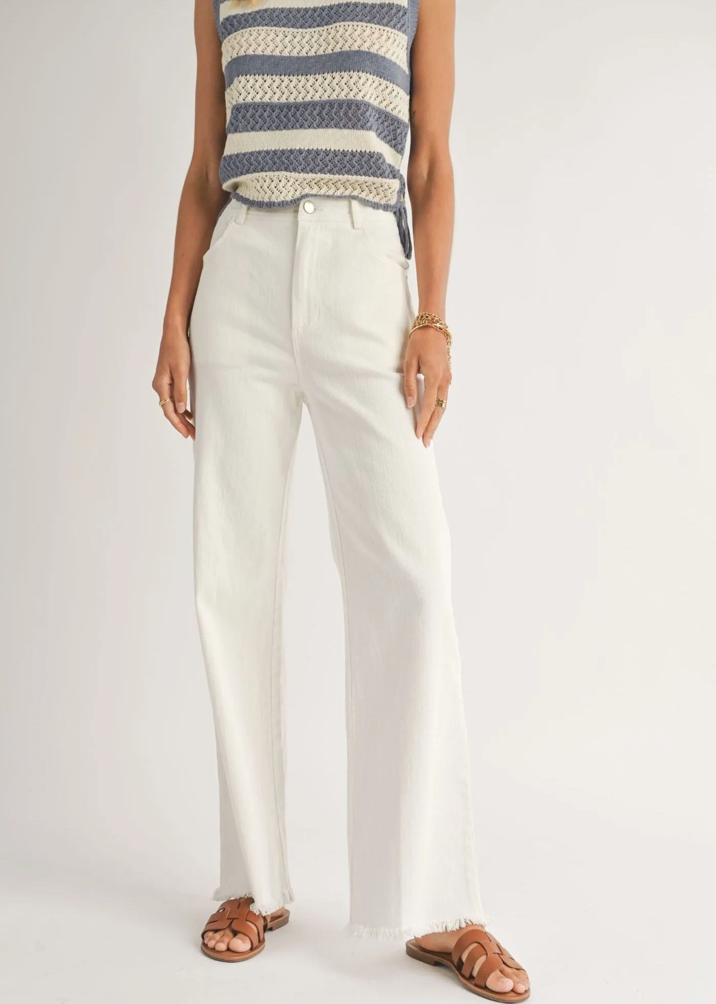 WHITE DENIM PANT WITH FRAYED HEM