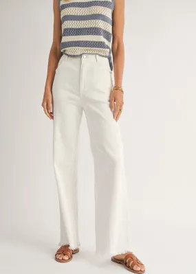 WHITE DENIM PANT WITH FRAYED HEM