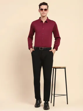 Wine Nylon Blend Solid Formal Shirt