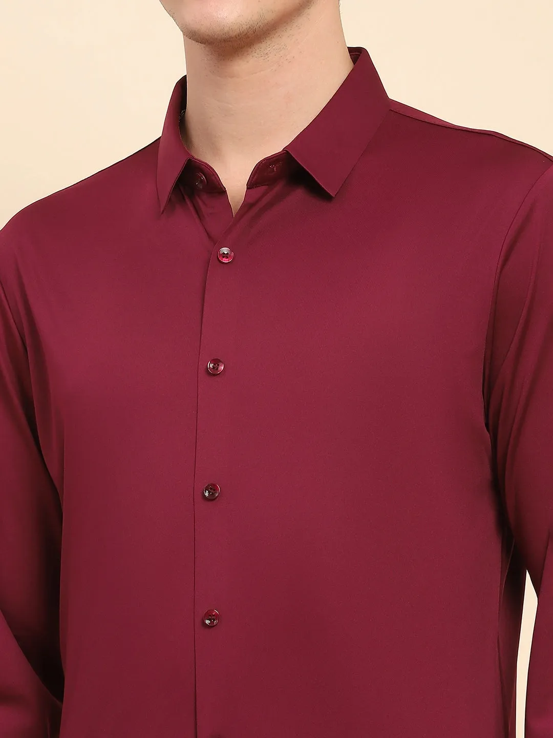 Wine Nylon Blend Solid Formal Shirt