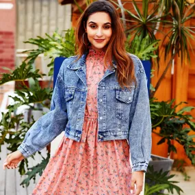 Women Autumn/Winter Casual Sequined Denim Jacket