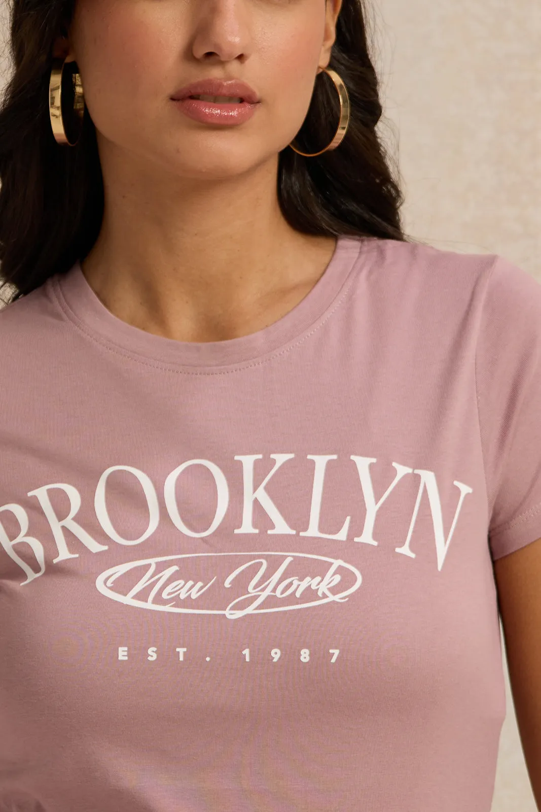 Women Lilac Brooklyn Printed T-Shirt