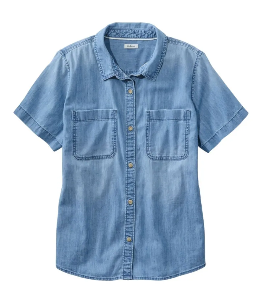 Women's L.L.Bean Heritage Washed Denim Lightweight Shirt Short Sleeve