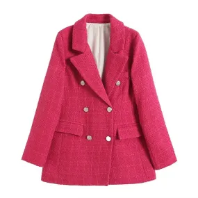 Women's Smart Casual Mid-Length Pink Tweed Blazer with Pockets | Smart Casual for All Seasons