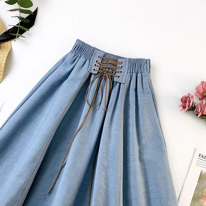 Women's Summer Casual Denim A-Line High Waist Skirt