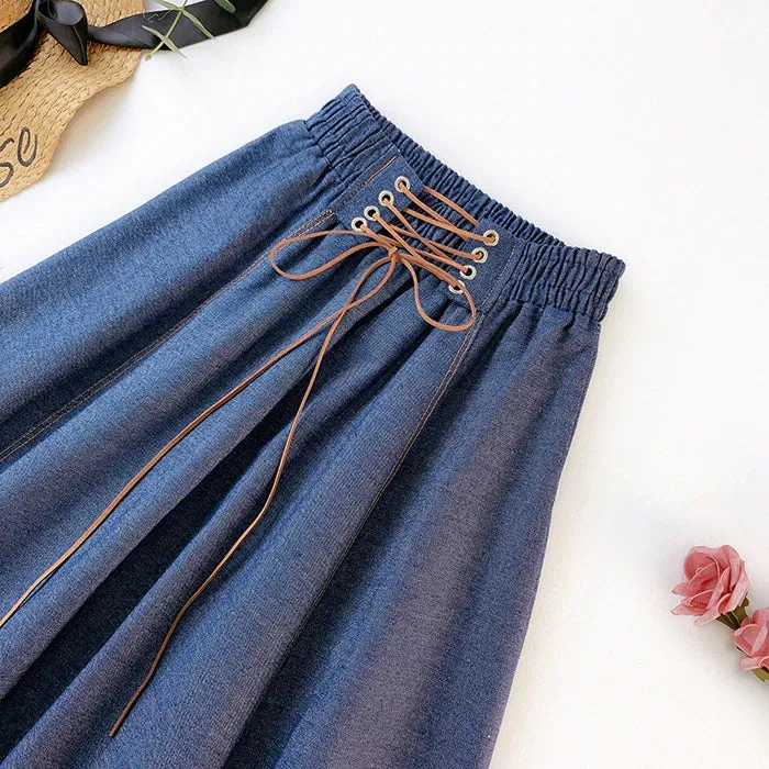 Women's Summer Casual Denim A-Line High Waist Skirt