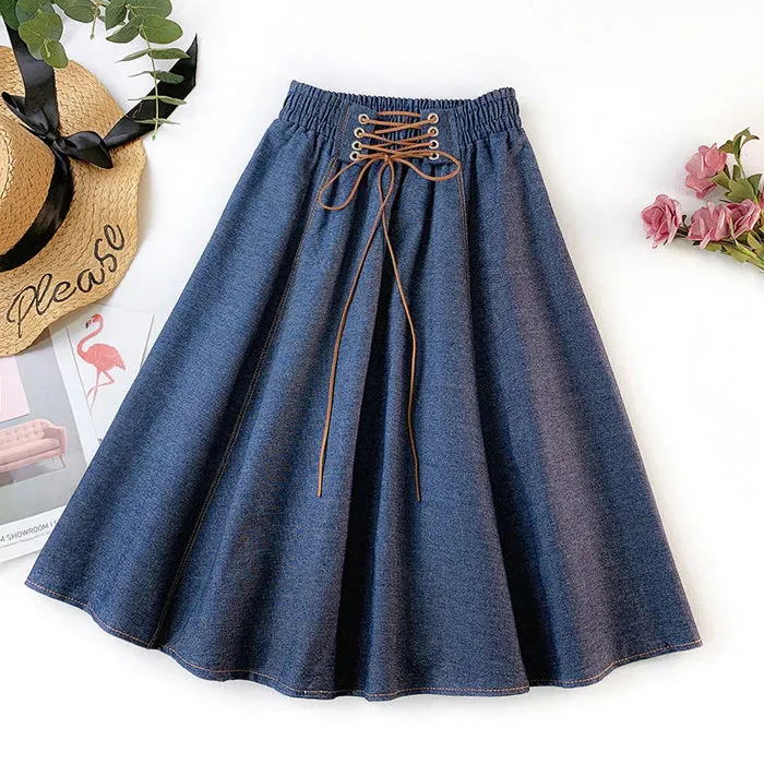 Women's Summer Casual Denim A-Line High Waist Skirt