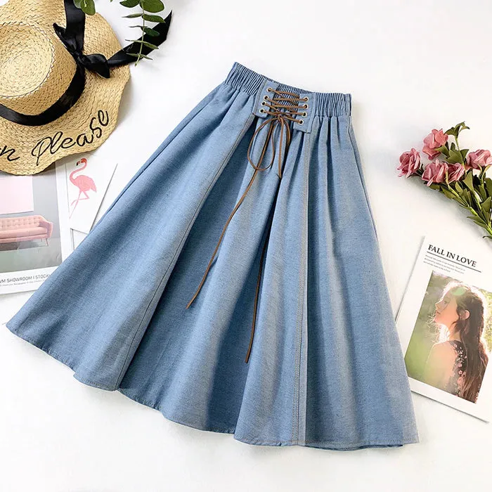 Women's Summer Casual Denim A-Line High Waist Skirt