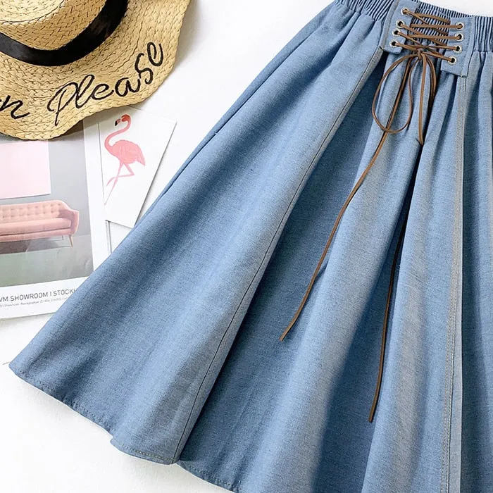 Women's Summer Casual Denim A-Line High Waist Skirt