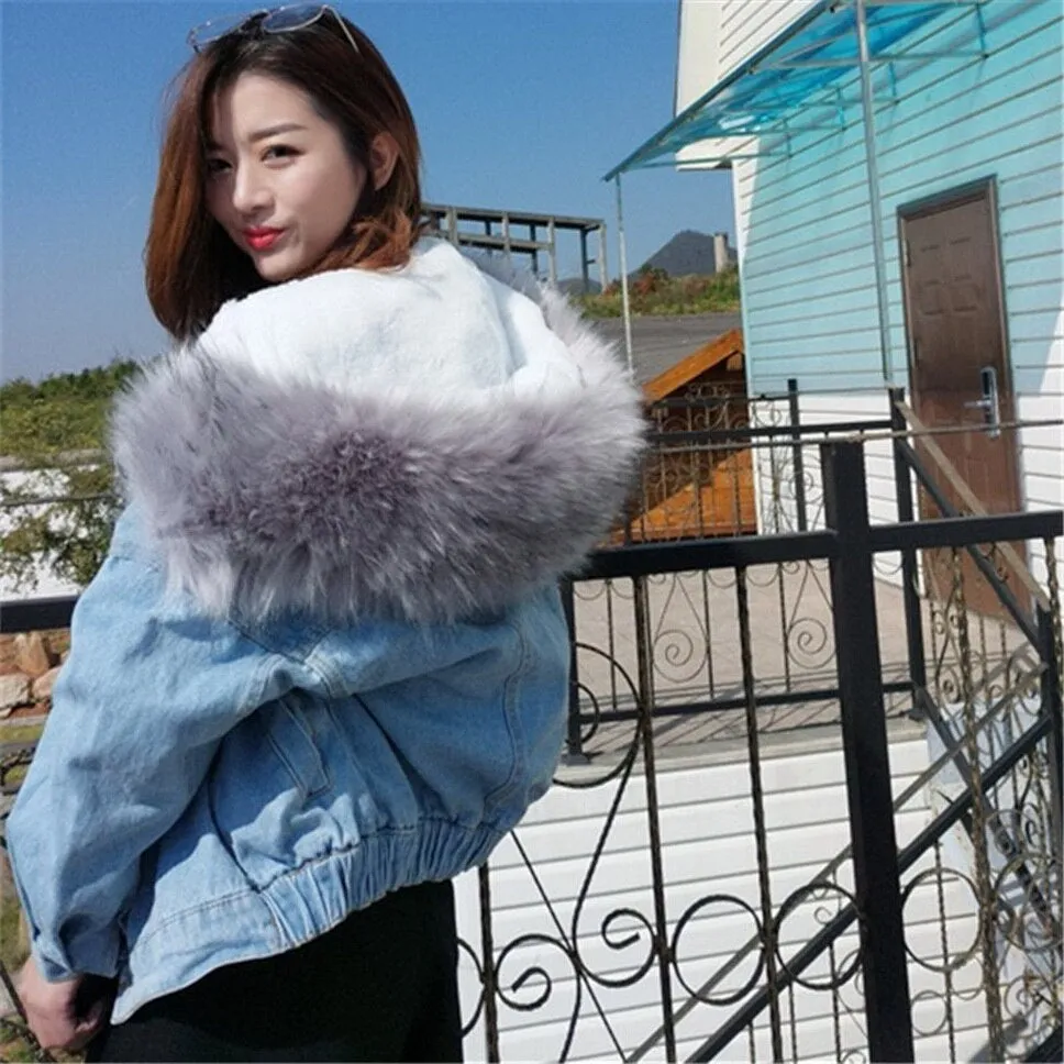 Women's Winter Warm Fur Thick Denim Jacket